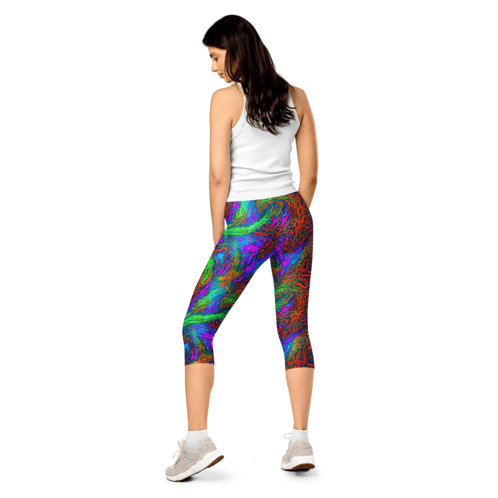 Neon Tidal Fire on Capri Leggings — Back