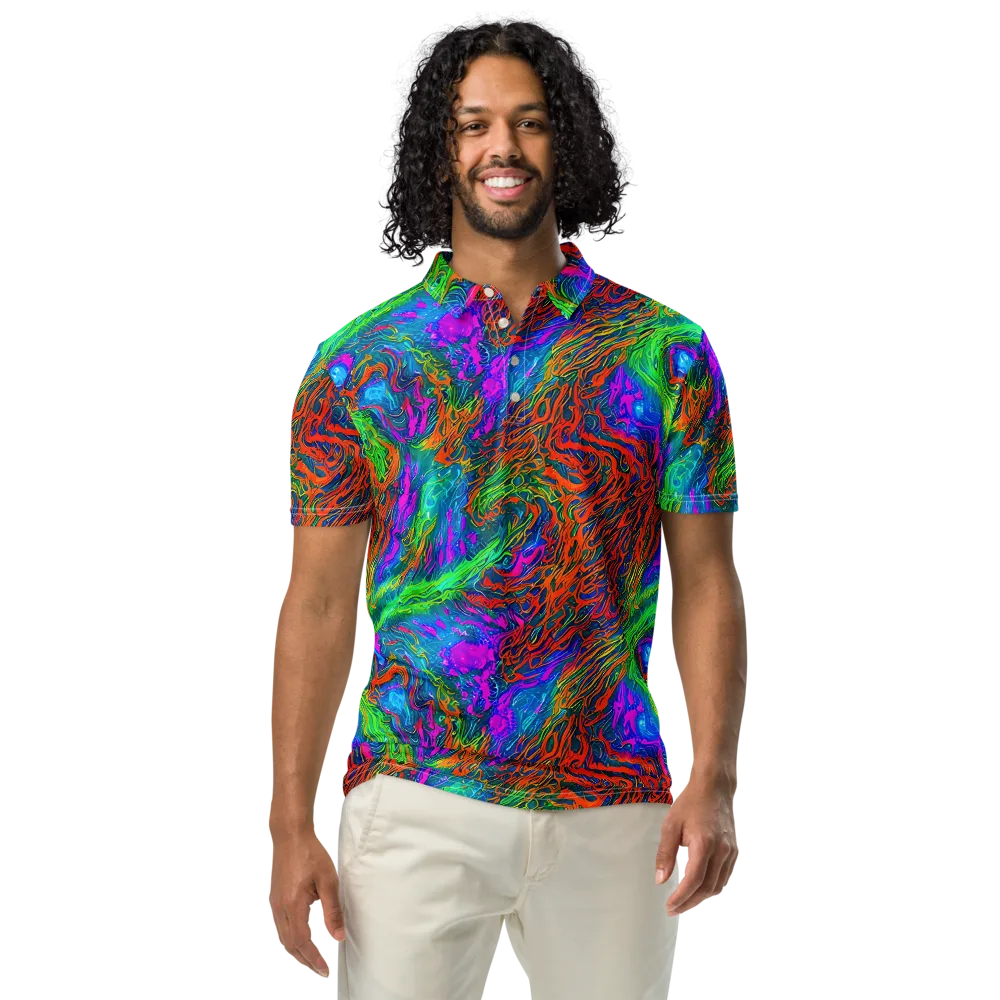 Neon Tidal Fire on Men's Slim Fit Polo Shirt — Front