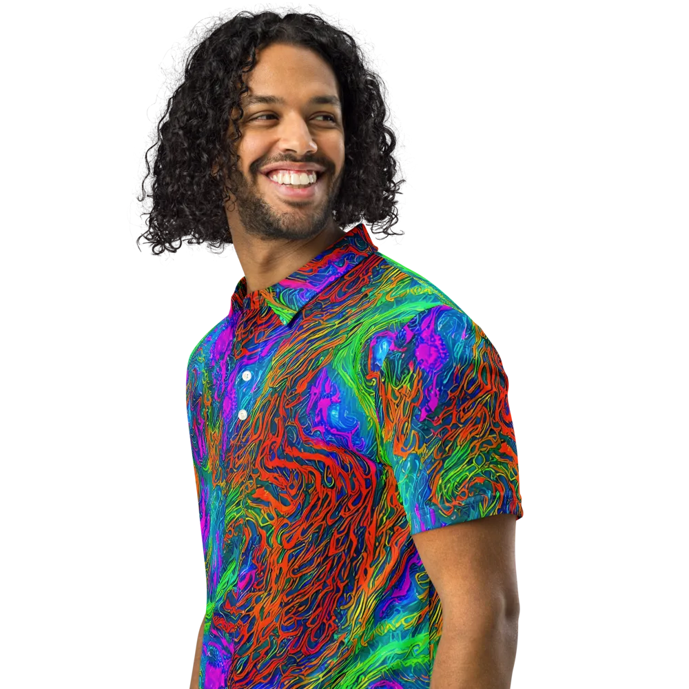 Neon Tidal Fire on Men's Slim Fit Polo Shirt — Left Front