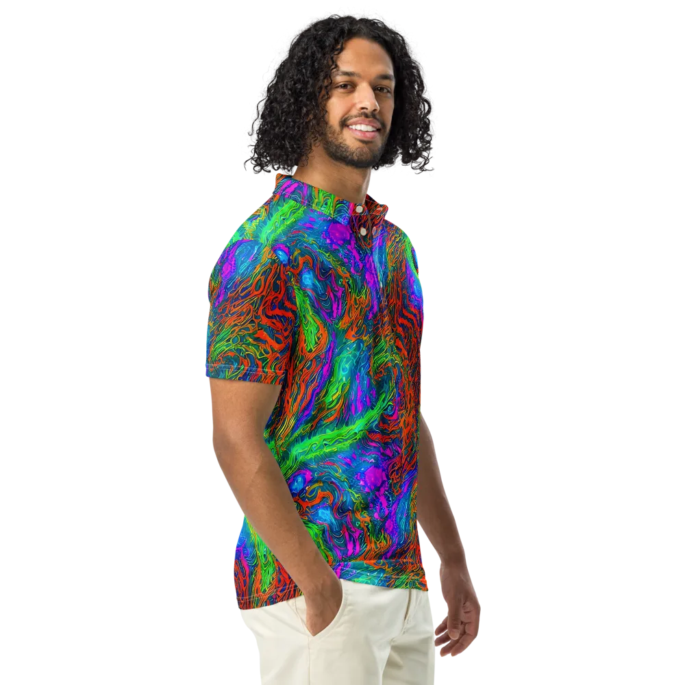 Neon Tidal Fire on Men's Slim Fit Polo Shirt — Right Front