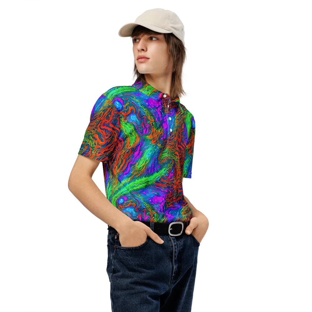 Neon Tidal Fire on Men's Slim Fit Polo Shirt — Right Front