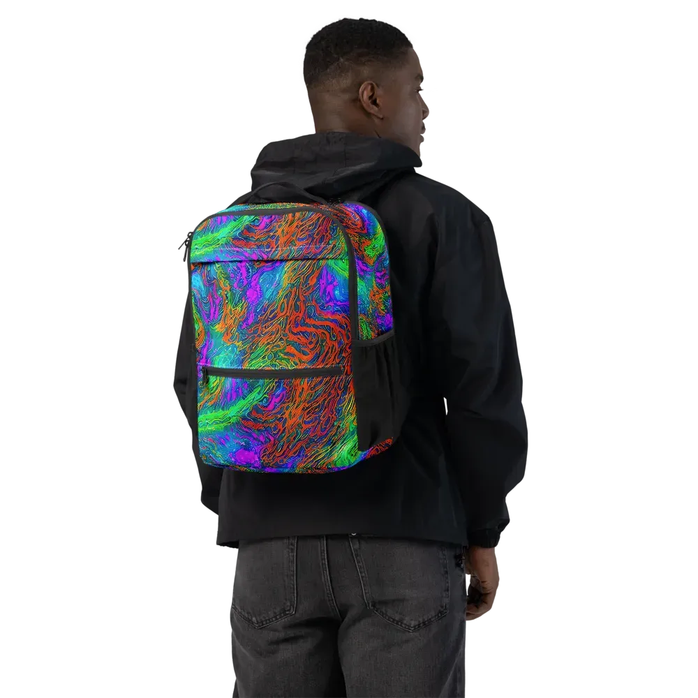 Neon Tidal Fire on Utility Backpack — Back
