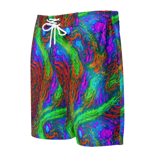 Neon Tidal Fire on a Men's Board Shorts