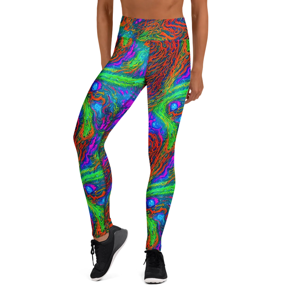 Neon Tidal Fire on Yoga Leggings — Front
