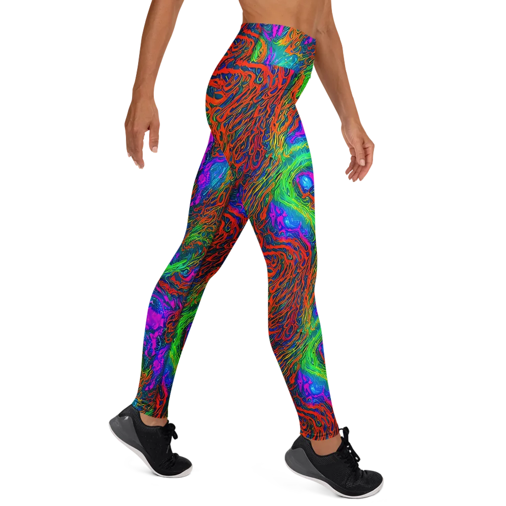 Neon Tidal Fire on Yoga Leggings — Right