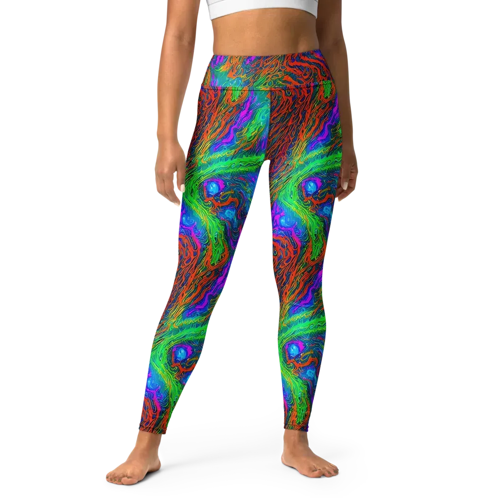 Neon Tidal Fire on Yoga Leggings — Front