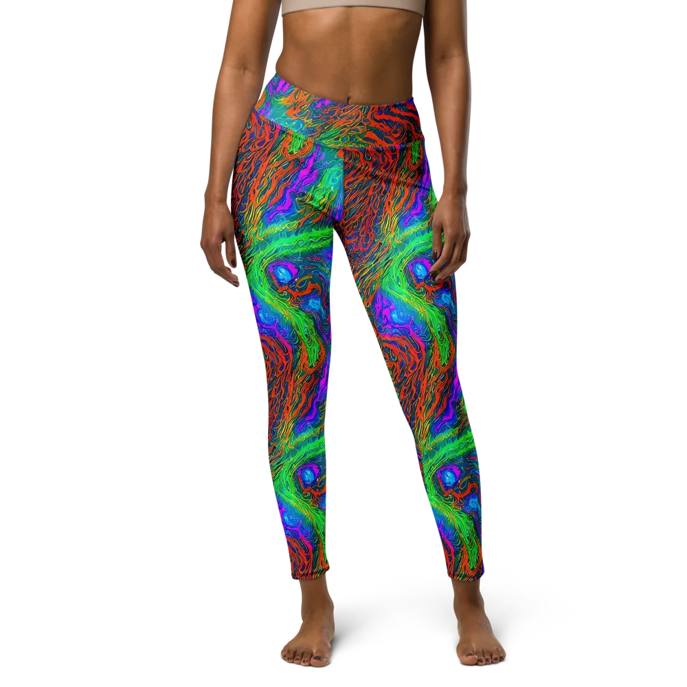 Neon Tidal Fire on Yoga Leggings — Front