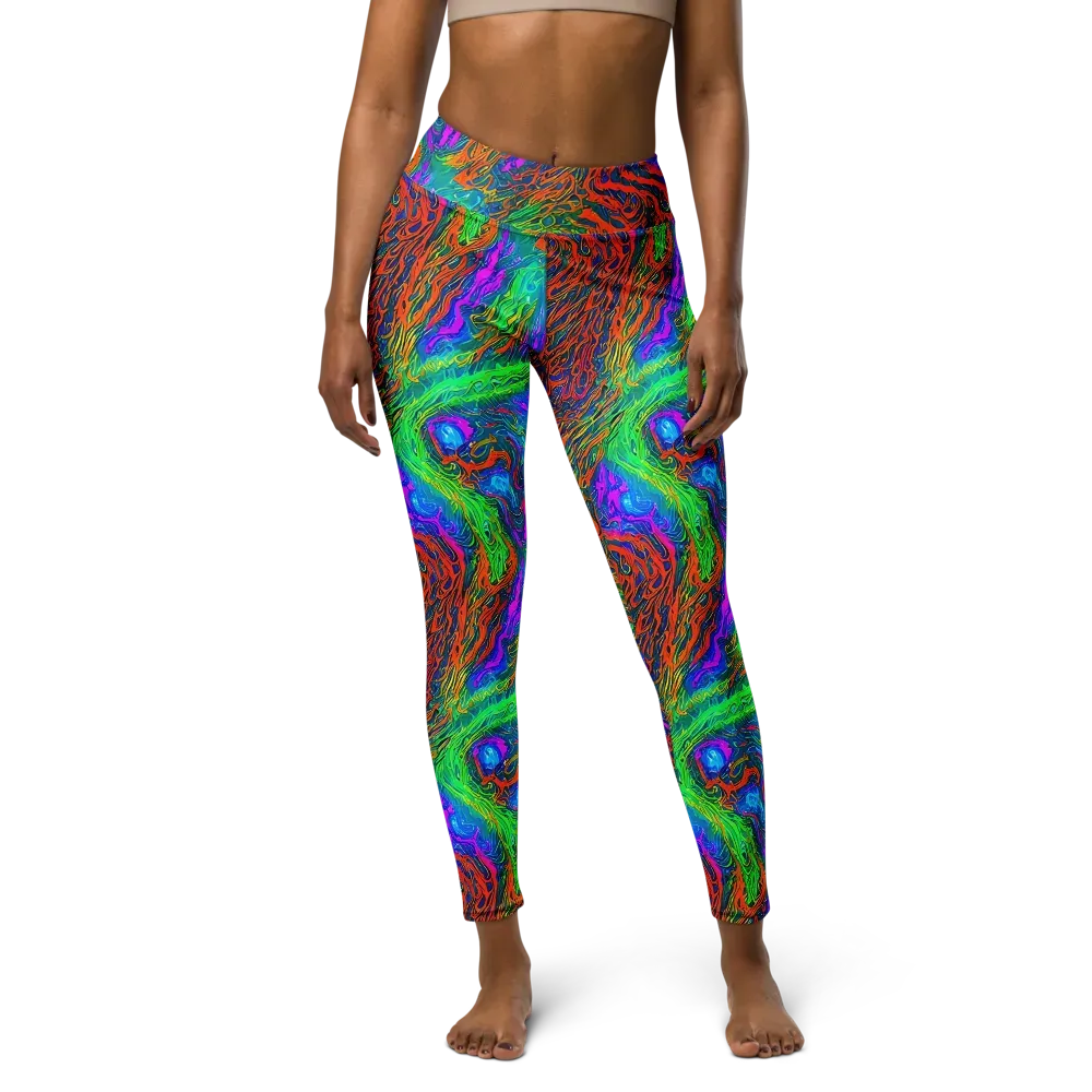 Neon Tidal Fire on Yoga Leggings — Front