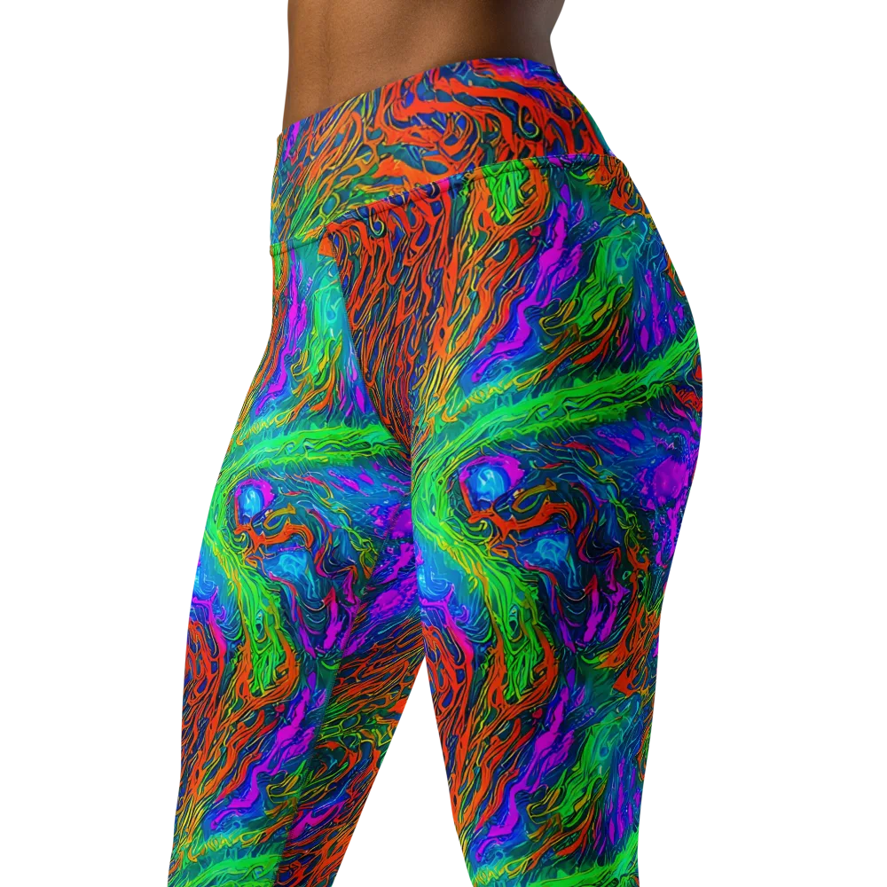 Neon Tidal Fire on Yoga Leggings — Left Front