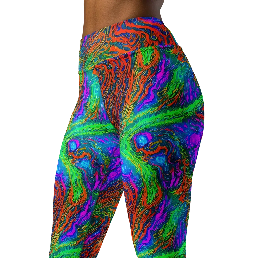 Neon Tidal Fire on Yoga Leggings — Left Front