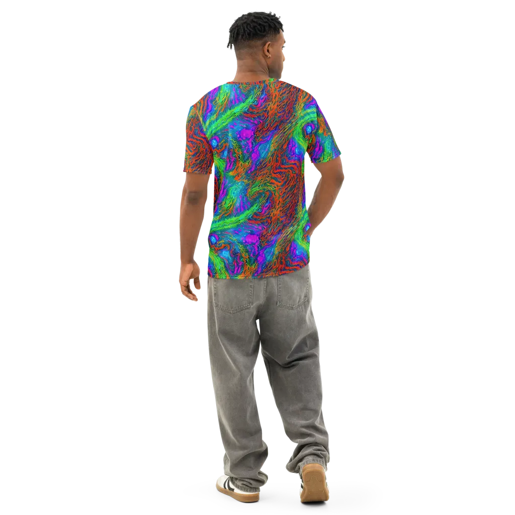 Neon Tidal Fire on Men's Cotton Crew Neck T-Shirt — Back
