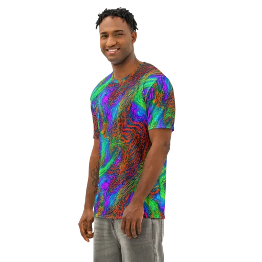Neon Tidal Fire on a Men's Cotton Crew Neck T-Shirt