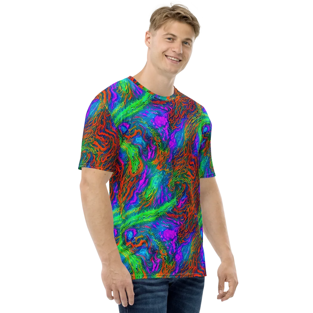 Neon Tidal Fire on Men's Crew Neck T-Shirt — Right