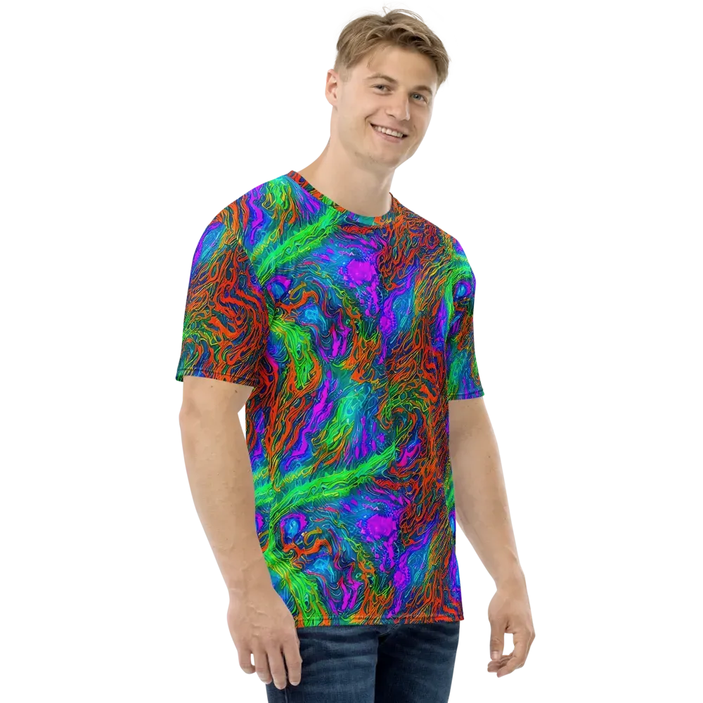 Neon Tidal Fire on Men's Crew Neck T-Shirt — Right