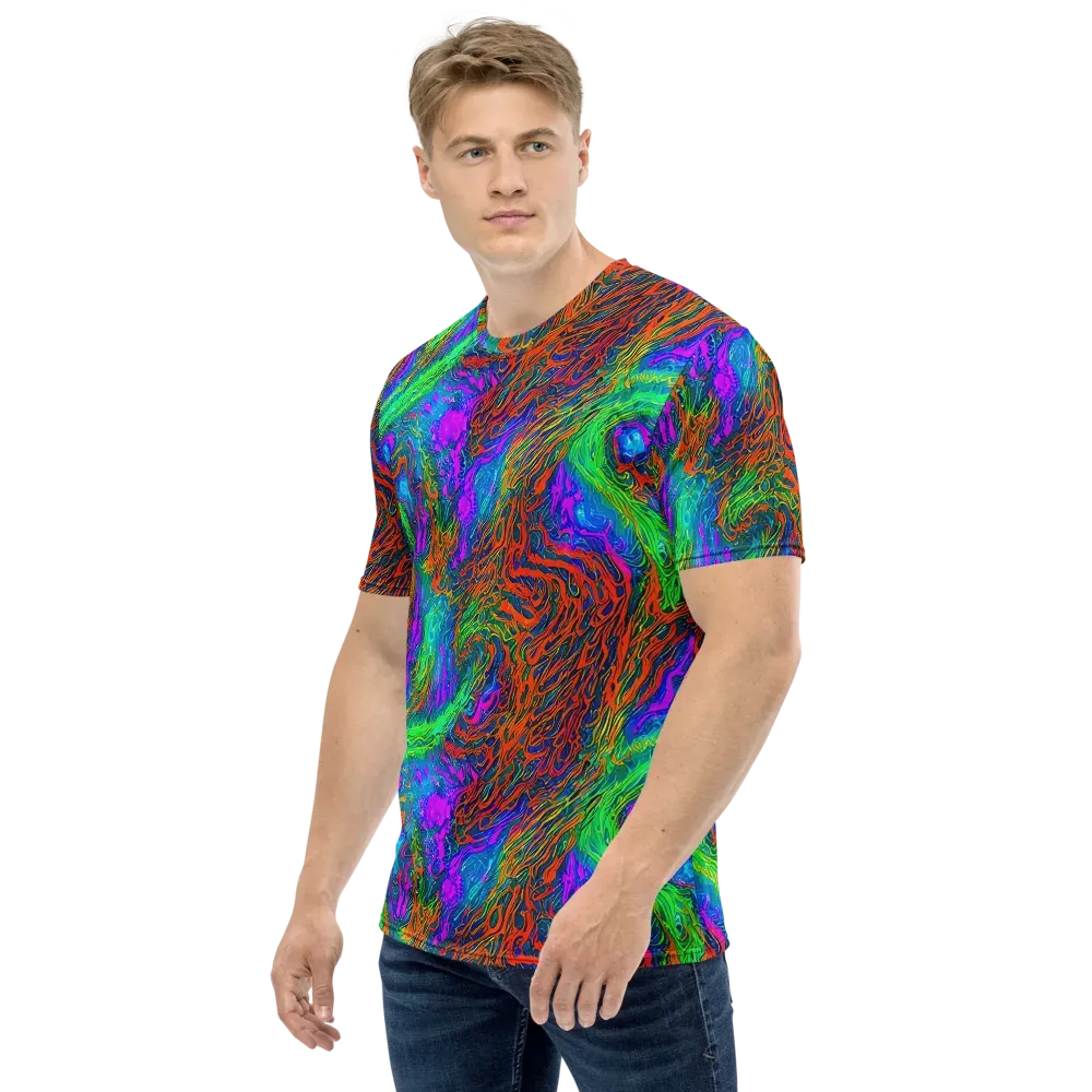 Neon Tidal Fire on Men's Crew Neck T-Shirt — Left
