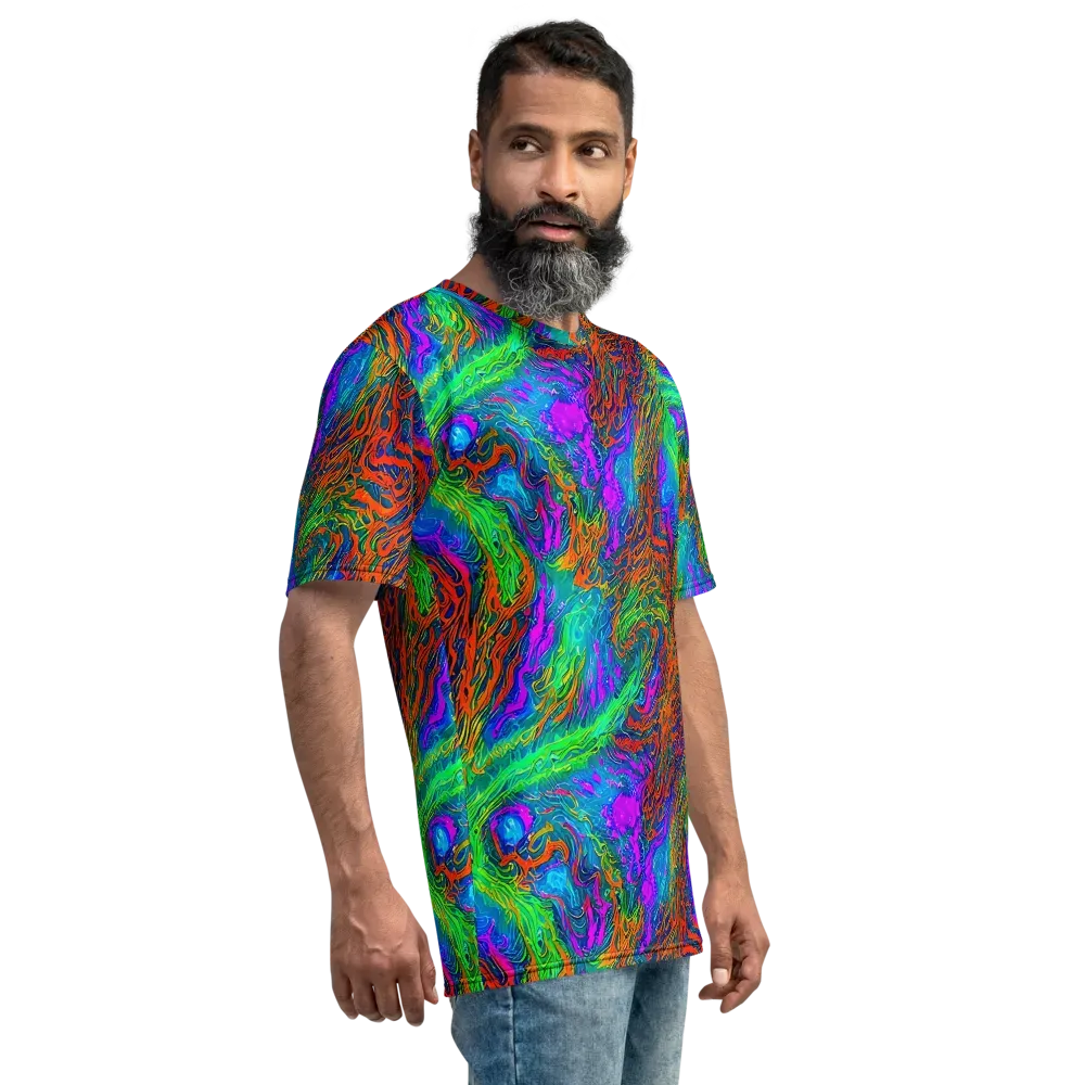 Neon Tidal Fire on Men's Crew Neck T-Shirt — Right