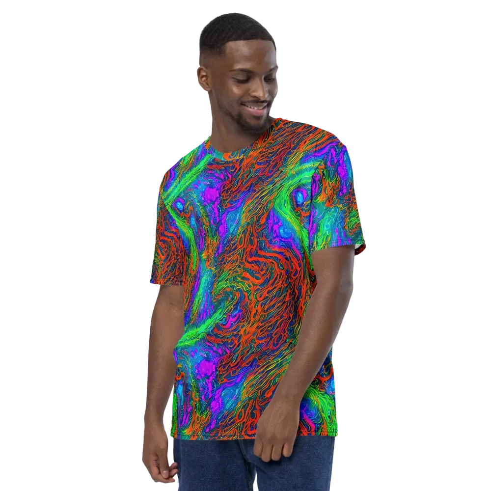 Neon Tidal Fire on Men's Crew Neck T-Shirt — Left