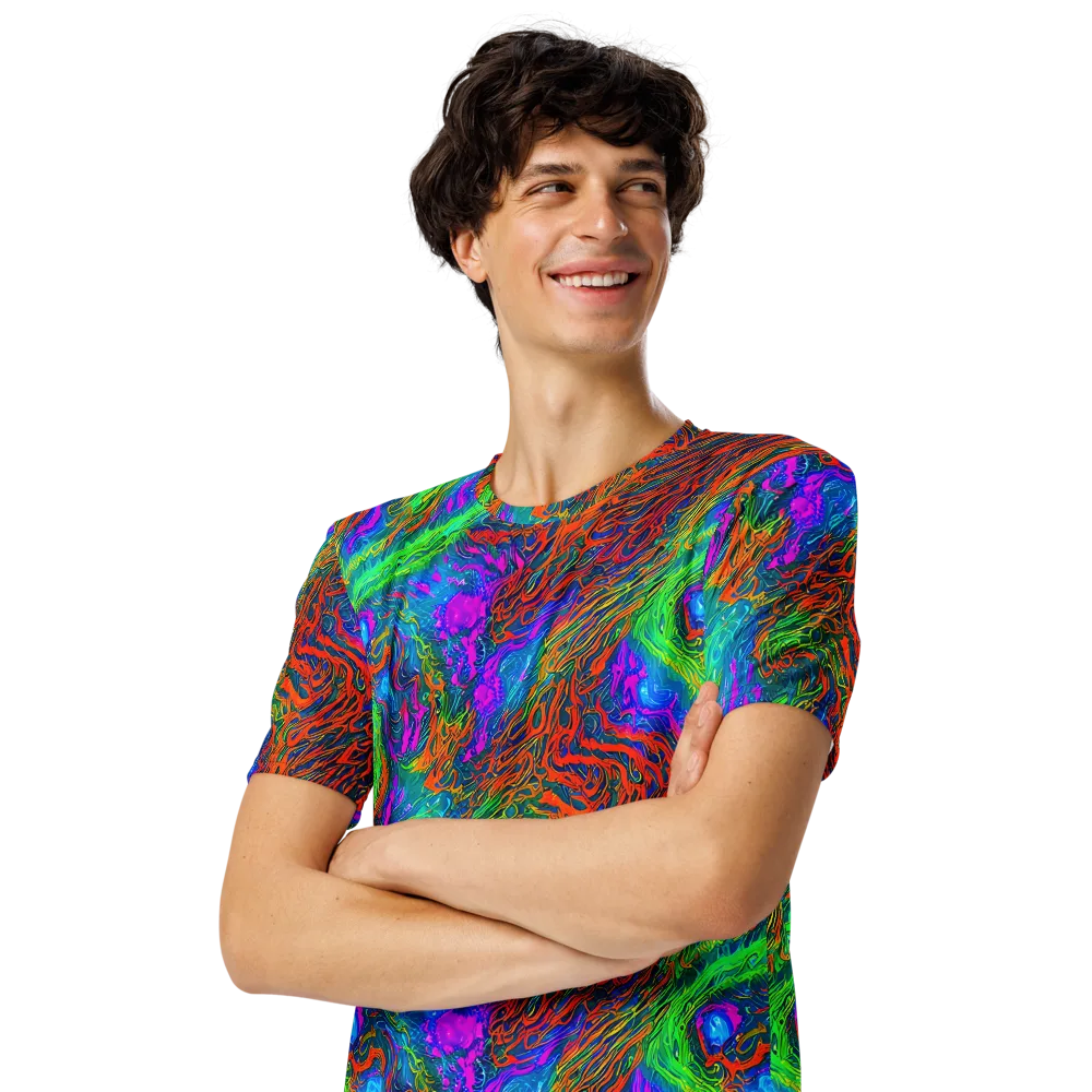 Neon Tidal Fire on Men's Crew Neck T-Shirt — Left Front