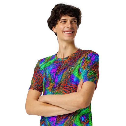 Neon Tidal Fire on a Men's Crew Neck T-Shirt