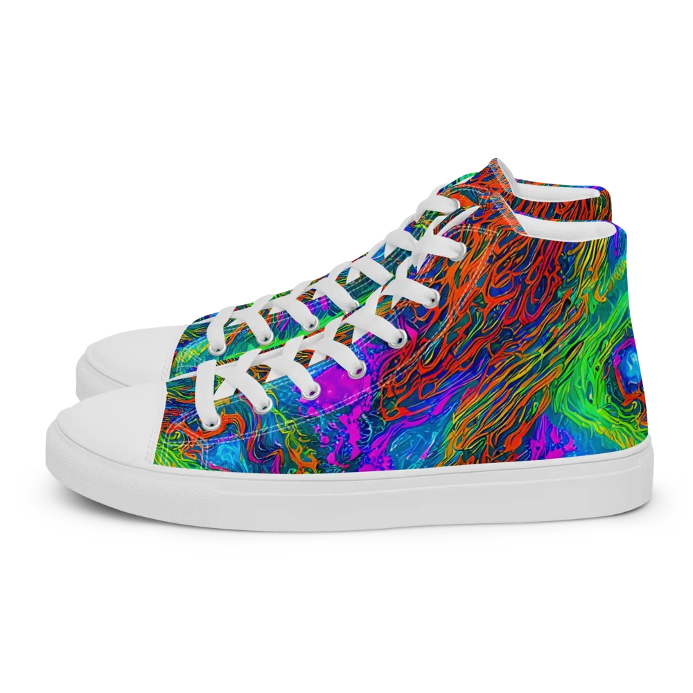 Neon Tidal Fire on Men's High Top Canvas Shoes — Left