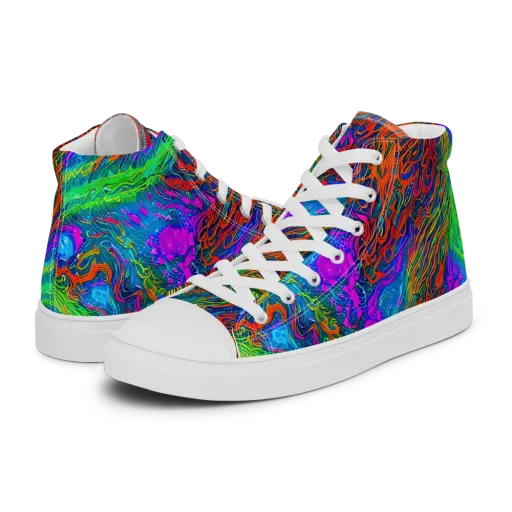Neon Tidal Fire on a Men's High Top Canvas Shoes
