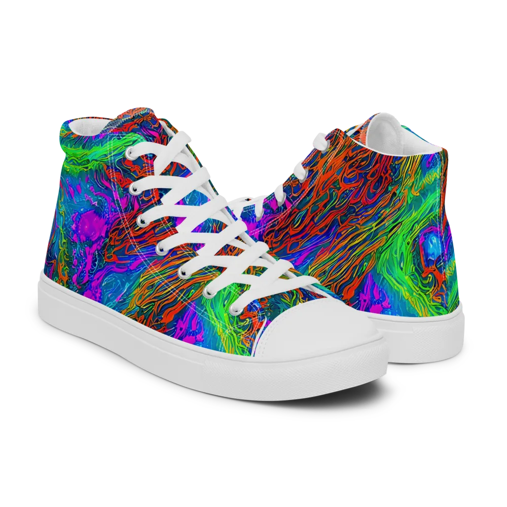 Neon Tidal Fire on Men's High Top Canvas Shoes — Right