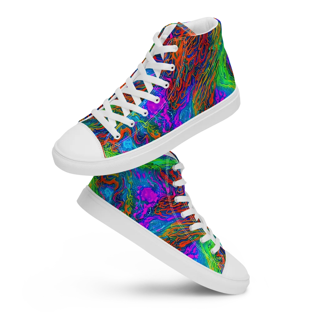 Neon Tidal Fire on Men's High Top Canvas Shoes — Front