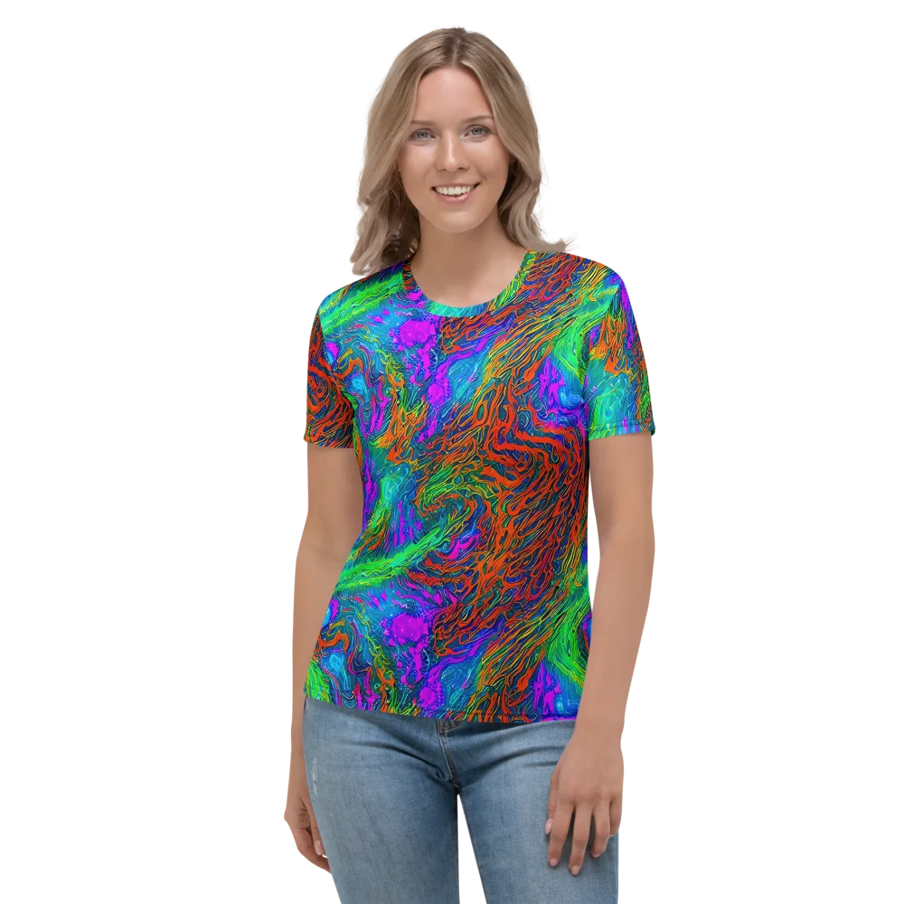 Neon Tidal Fire on Women's Crew Neck T-Shirt — Front