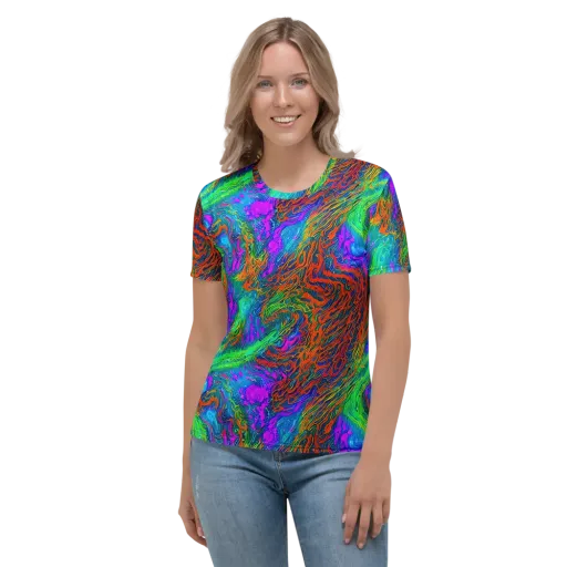 Neon Tidal Fire on a Women's Crew Neck T-Shirt