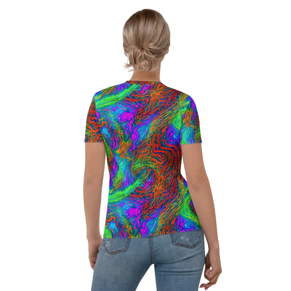 Neon Tidal Fire on Women's Crew Neck T-Shirt — Back
