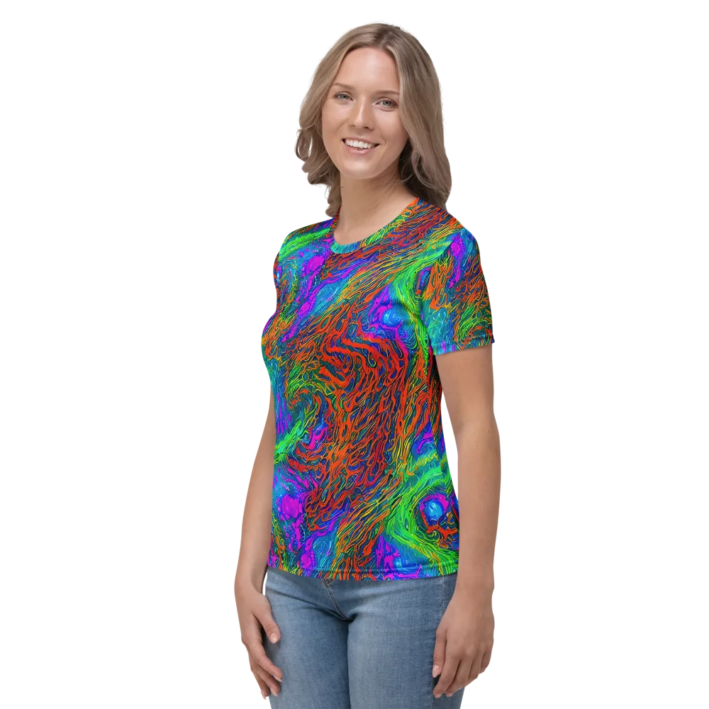 Neon Tidal Fire on Women's Crew Neck T-Shirt — Left