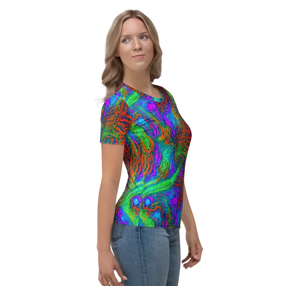 Neon Tidal Fire on Women's Crew Neck T-Shirt — Right
