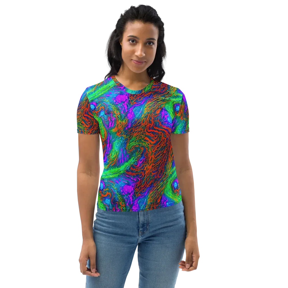 Neon Tidal Fire on Women's Crew Neck T-Shirt — Front