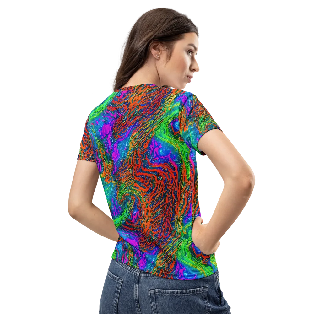 Neon Tidal Fire on Women's Crew Neck T-Shirt — Back