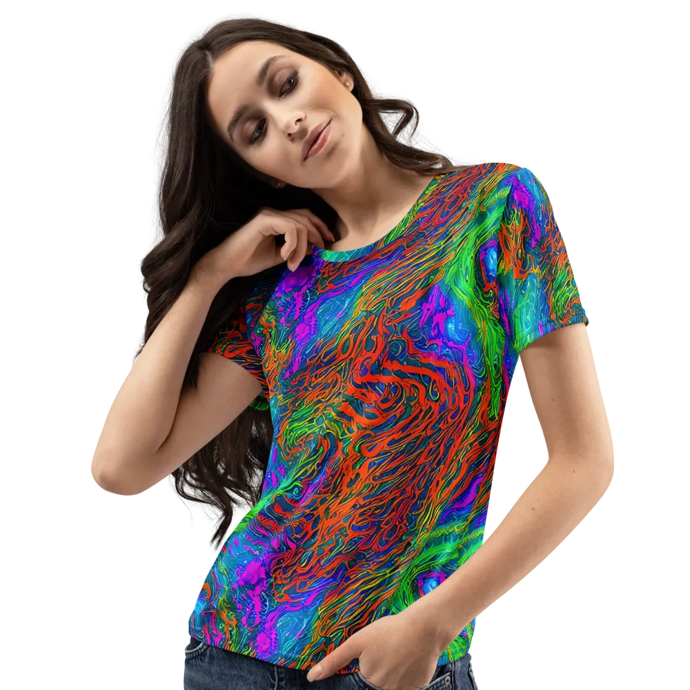 Neon Tidal Fire on Women's Crew Neck T-Shirt — Left Front