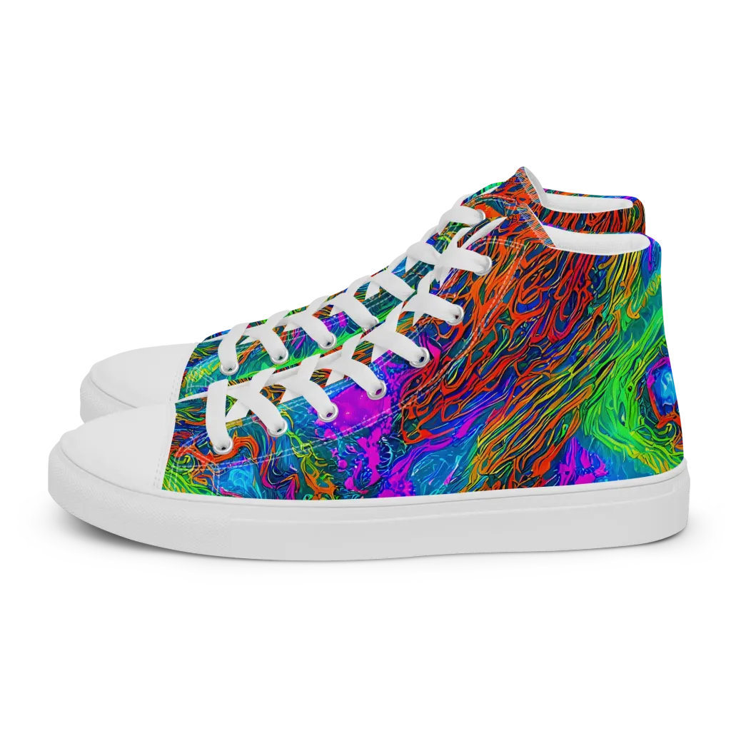 Neon Tidal Fire on Women's High Top Canvas Shoes — Left
