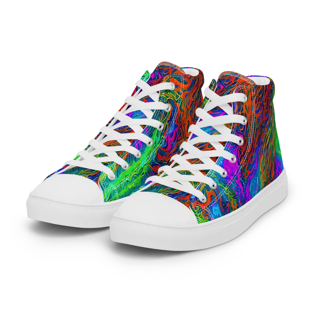 Neon Tidal Fire on Women's High Top Canvas Shoes — Left Front