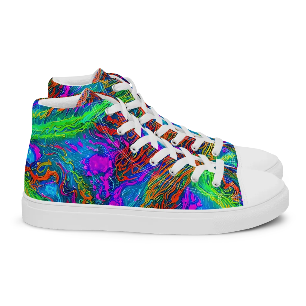 Neon Tidal Fire on Women's High Top Canvas Shoes — Right