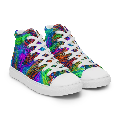 Neon Tidal Fire on a Women's High Top Canvas Shoes