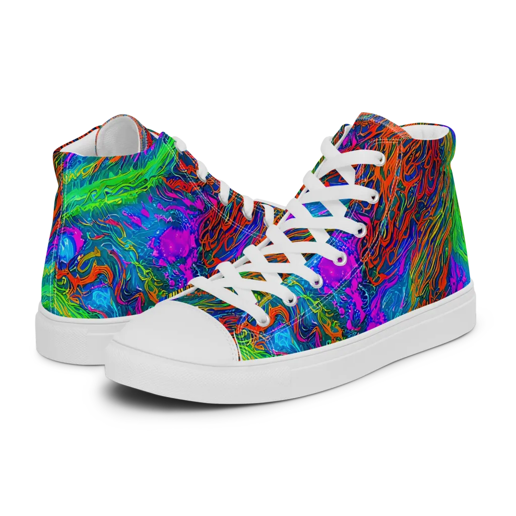 Neon Tidal Fire on Women's High Top Canvas Shoes — Left