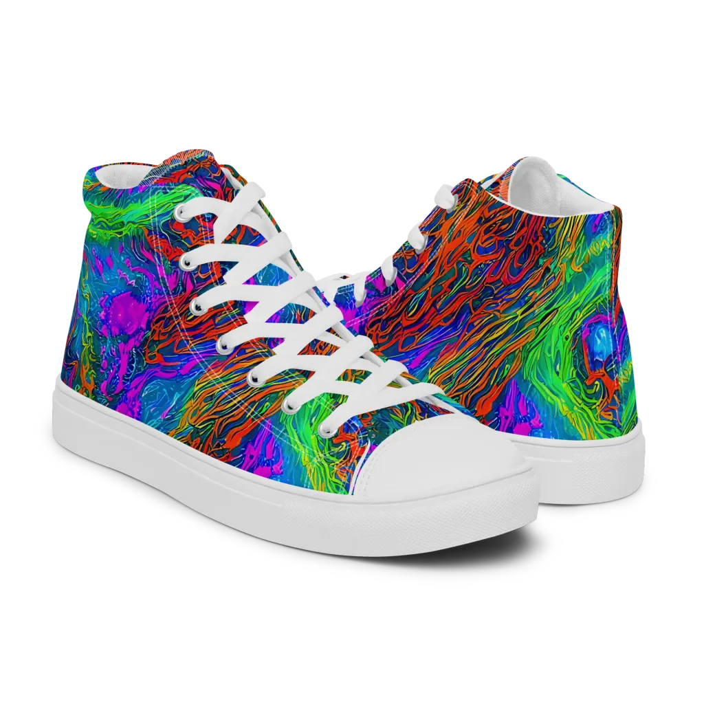 Neon Tidal Fire on Women's High Top Canvas Shoes — Right