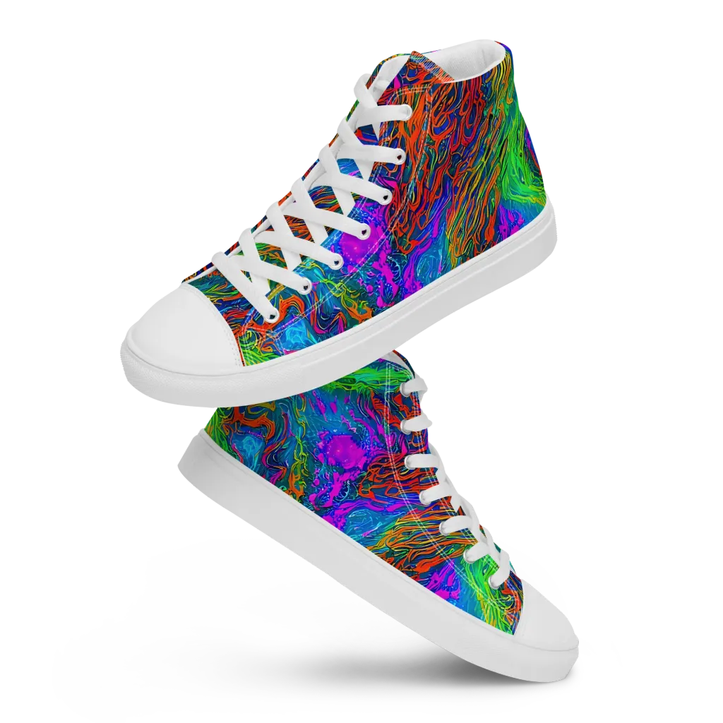 Neon Tidal Fire on Women's High Top Canvas Shoes — Front