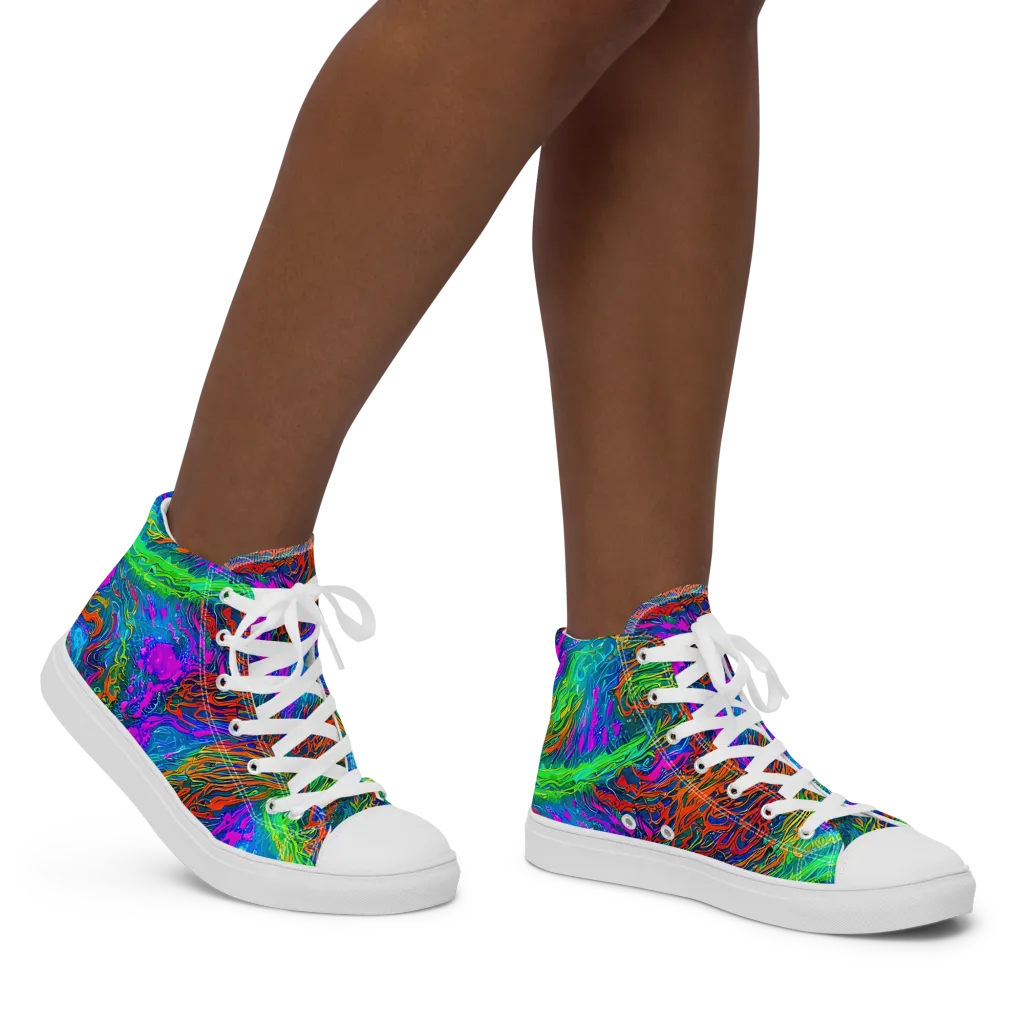 Neon Tidal Fire on Women's High Top Canvas Shoes — Right