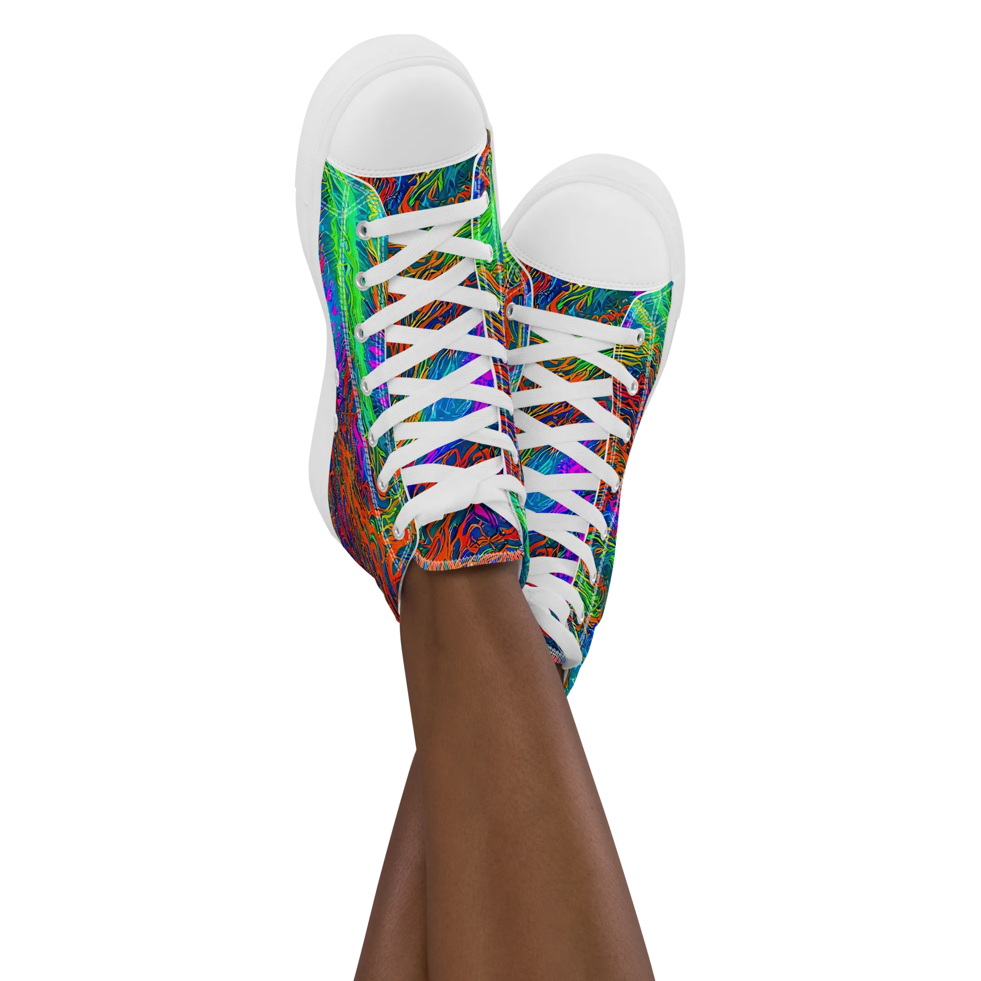 Neon Tidal Fire on Women's High Top Canvas Shoes — Front