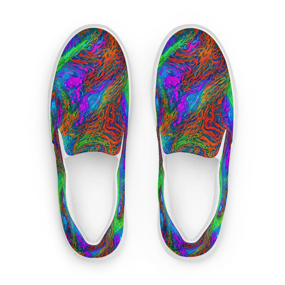 Neon Tidal Fire on Men's Slip-On Canvas Shoes — Front