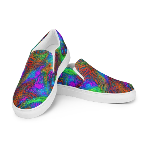 Neon Tidal Fire on a Men's Slip-On Canvas Shoes