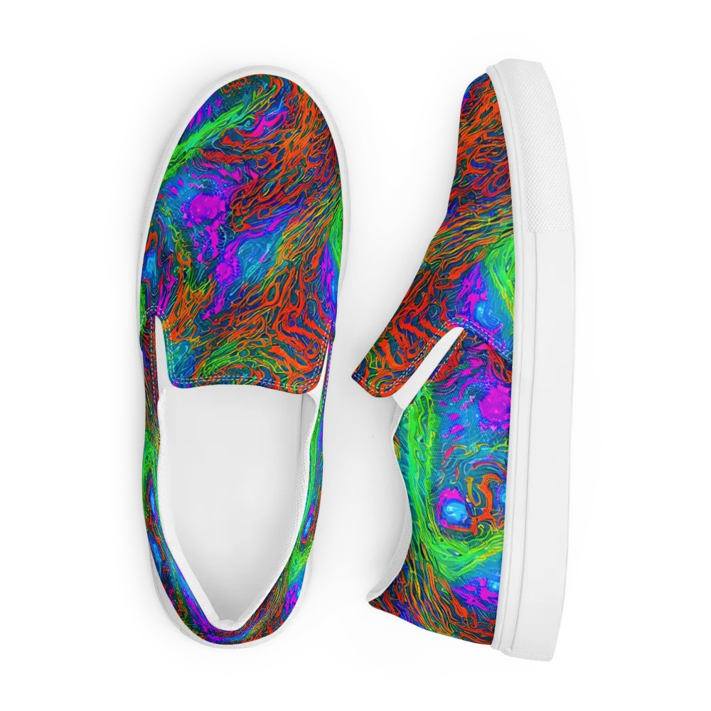 Neon Tidal Fire on Men's Slip-On Canvas Shoes — Front