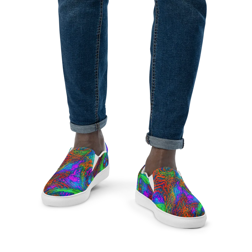 Neon Tidal Fire on Men's Slip-On Canvas Shoes — Front