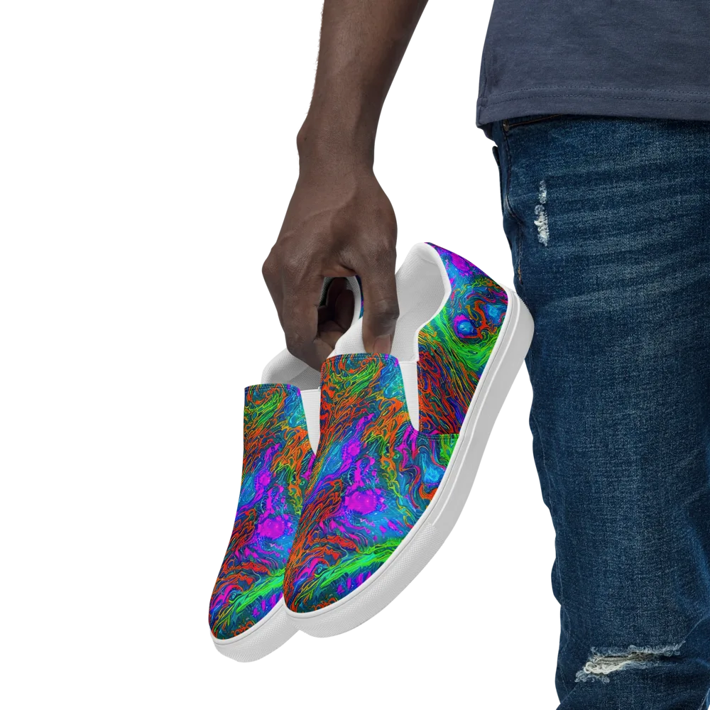 Neon Tidal Fire on Men's Slip-On Canvas Shoes — Left Front