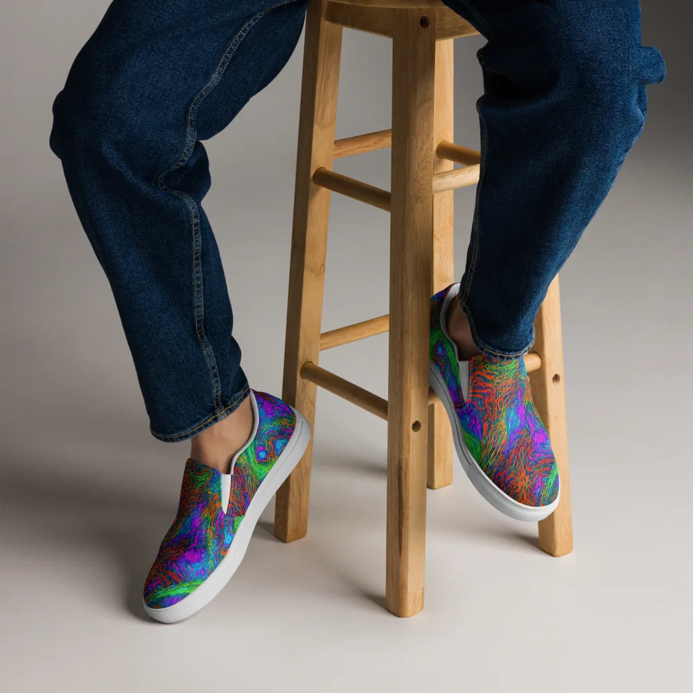 Neon Tidal Fire on Men's Slip-On Canvas Shoes — Front